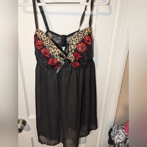 Cacique Black Animal & Rose Print Lingerie